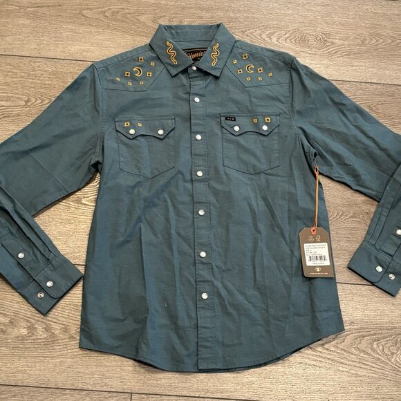 Howler Bros Shirt Crosscut Deluxe Snapshirt Western Moon Mens Small Blue NWT